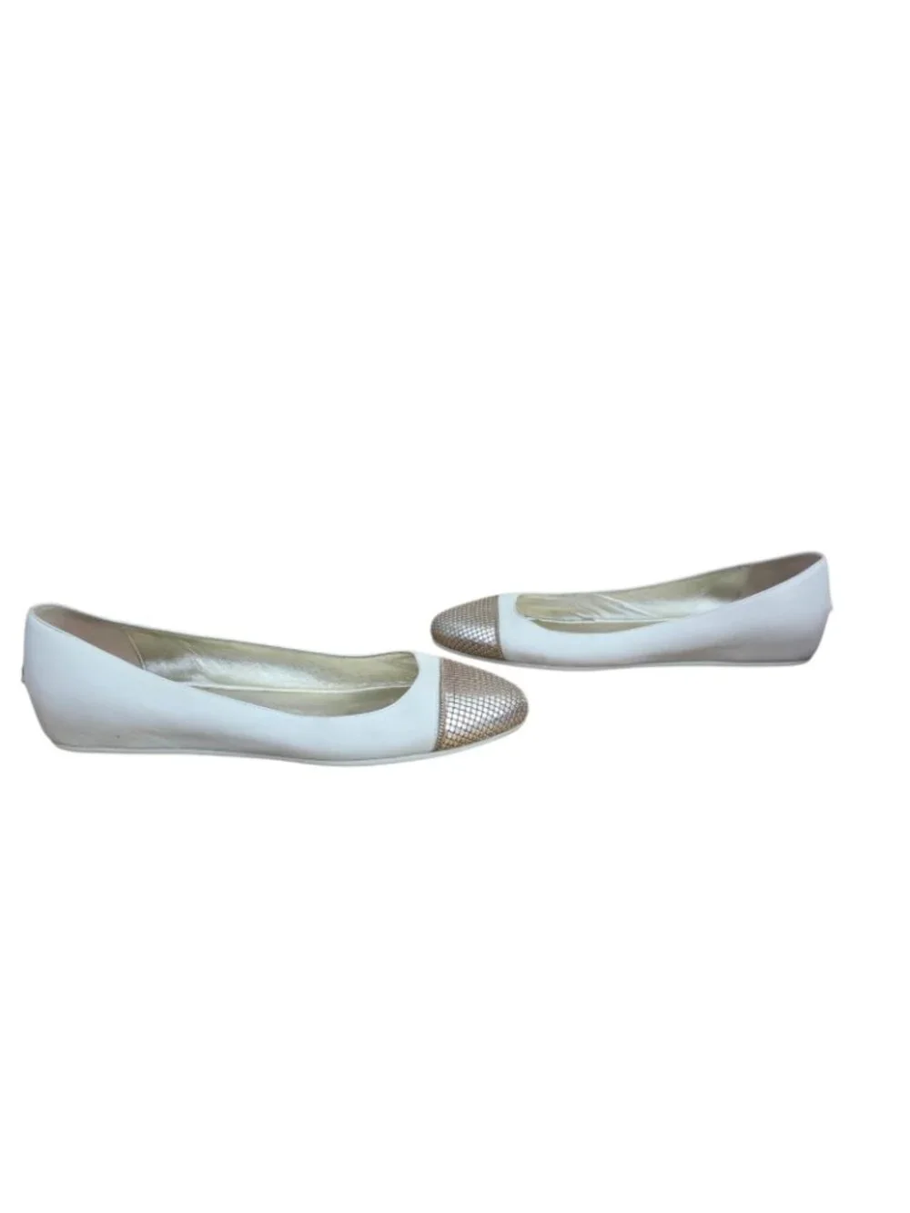 Jimmy Choo Waine White Leather Flats Gold Chain Mesh Toe Cap 38 8